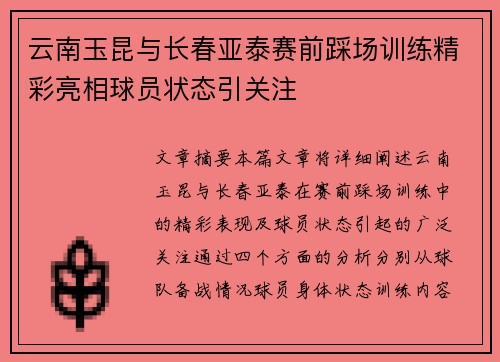 云南玉昆与长春亚泰赛前踩场训练精彩亮相球员状态引关注
